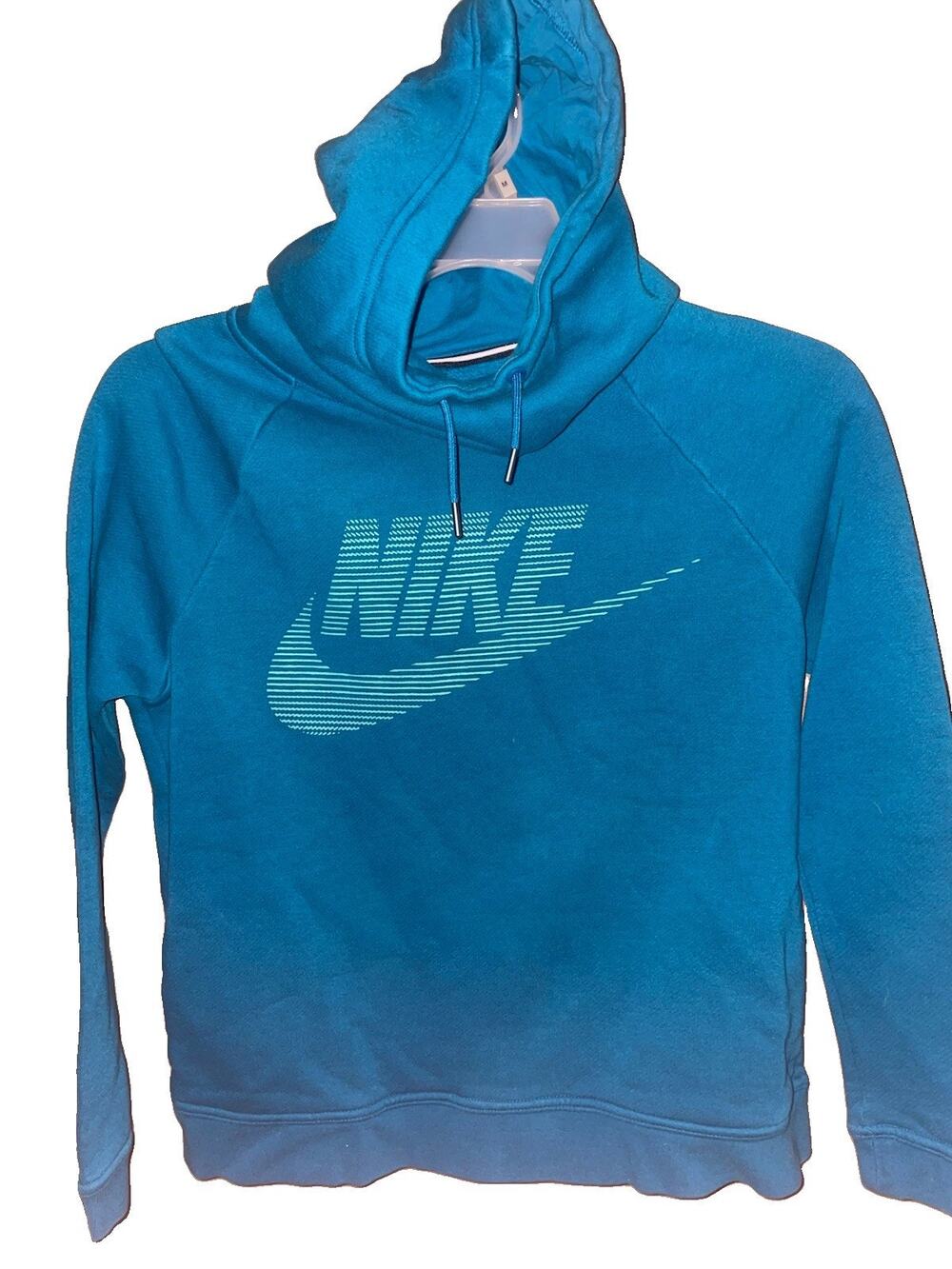 Women’s Thick Blue Nike Hooded Sweatshirt With High Neck And Front Pockets Sz S
